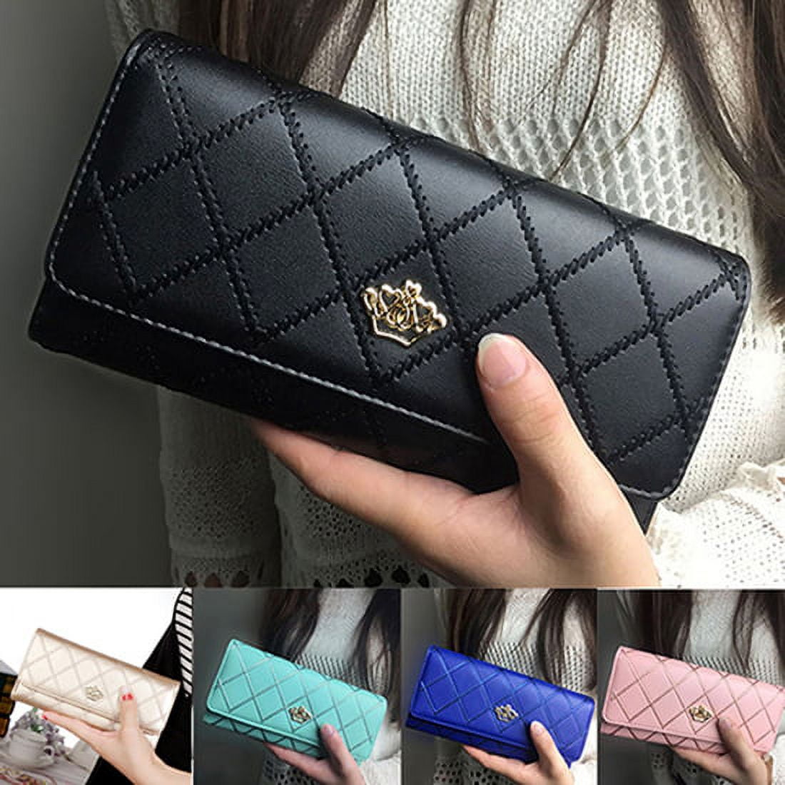 KangQi Women Quilted Crown Clutch Long Purse Faux Leather Wallet Card Holder Handbag 0e9082e7 32b2 4271 926b 4a9d30c1fd26.0750605fa531d14ebf15b257ce1b5f67